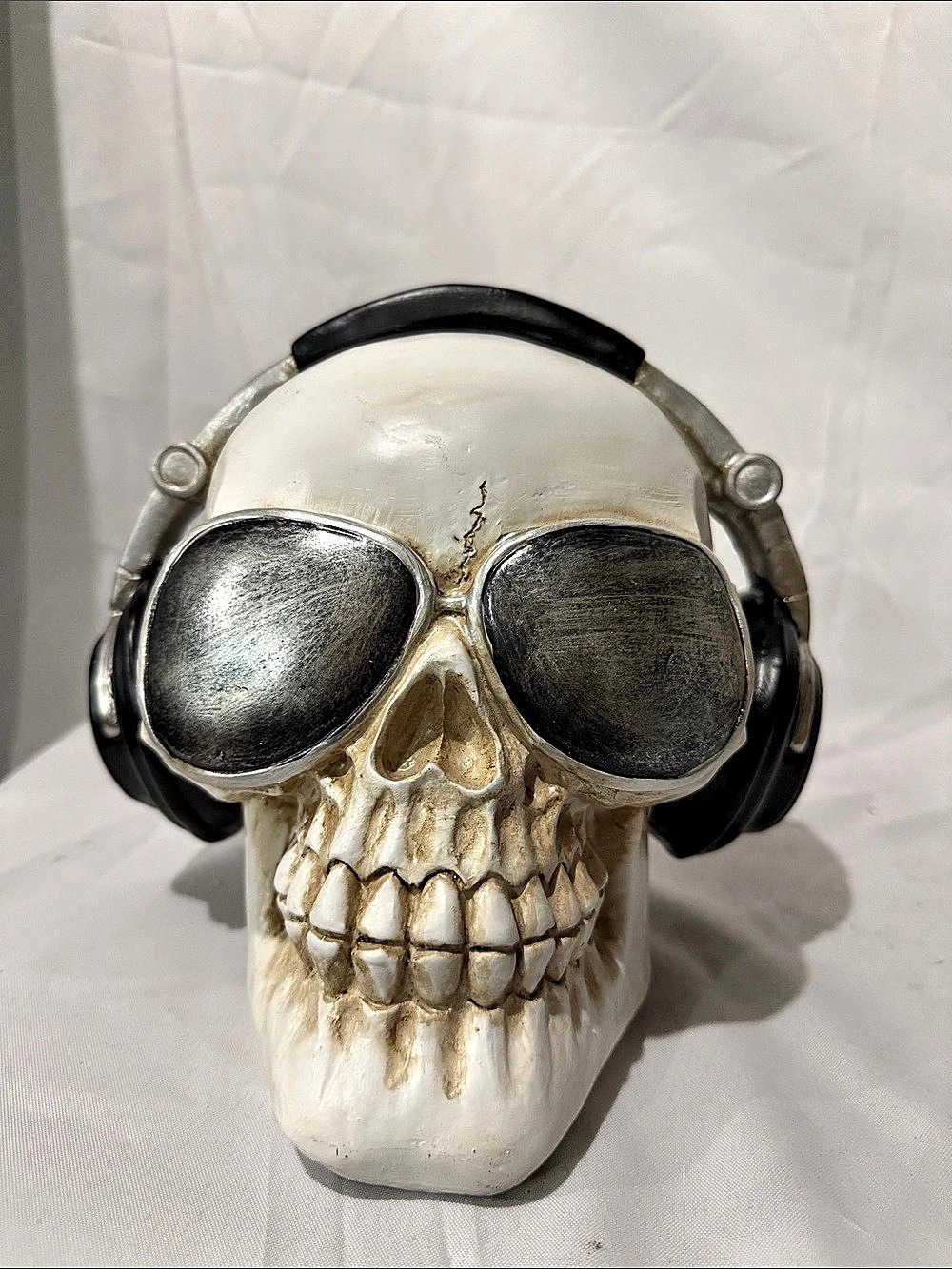Skull Headphones Sunglasses Halloween Decor Skeleton Music DJ Figurine